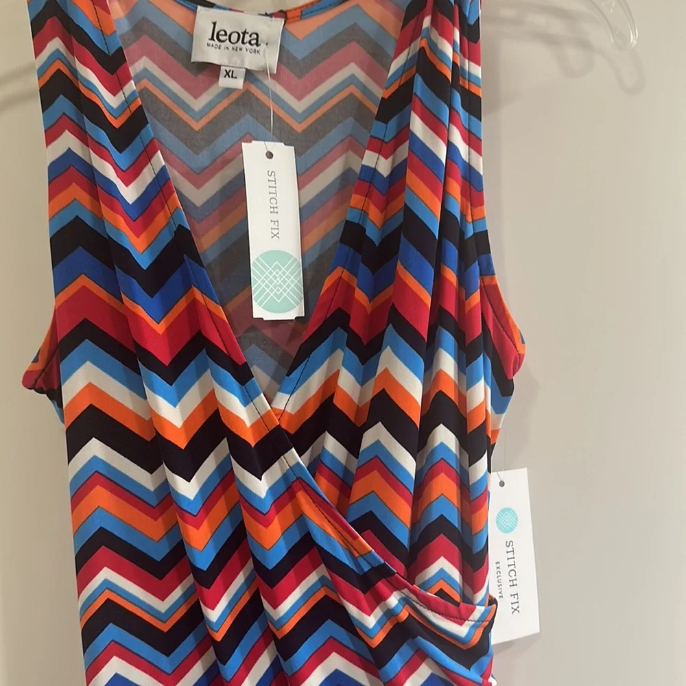Colorful Leota Finley Jersey Faux Wrap Dress Chevron Dress, XL - Picture 2 of 6